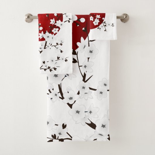 Rising Sun Cherry Blossom Red Black White Bad Handdoek (Insitu)