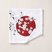 Rising Sun Cherry Blossom Red Black White Bad Handdoek (Wasdoekje)