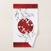 Rising Sun Cherry Blossom | Rood wit monogram Bad Handdoek (Handdoek)