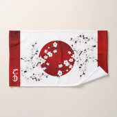 Rising Sun Cherry Blossom | Rood wit monogram Bad Handdoek (Handdoek)