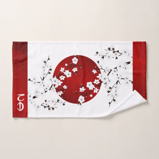 Rising Sun Cherry Blossom | Rood wit monogram Bad Handdoek (Handdoek)
