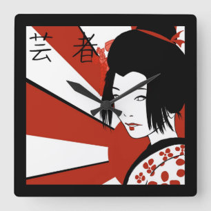 Rising Sun Geisha Vierkante Klok