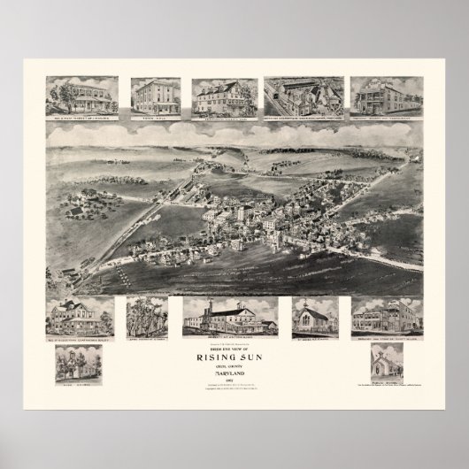 Rising Sun, MD Panoramic Map - 1907 Poster (Voorkant)