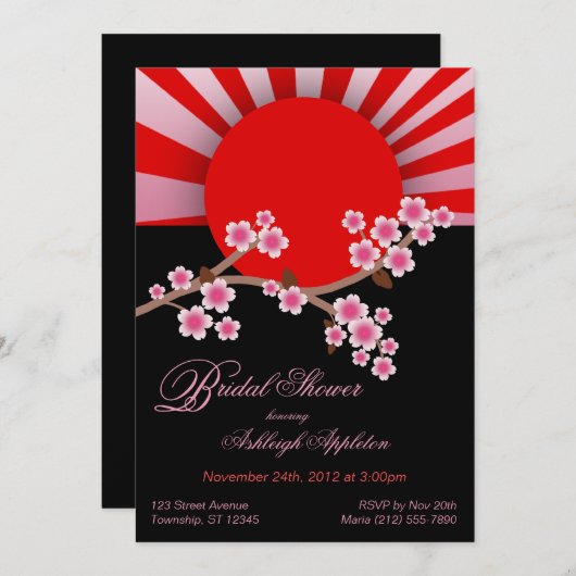 Rising Sun Sakura Bridal Shower Uitnodigingen (Voorkant / Achterkant)