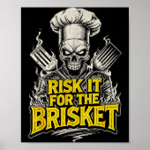 Risk It For The Brisket Funny Bbq Lovers Grill Smo Poster (Voorkant)