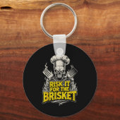 Risk It For The Brisket Funny Bbq Lovers Grill Smo Sleutelhanger (Voorkant)