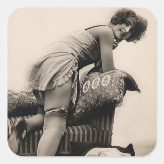 Risqué flappermeisje foto uit de jaren 1920 vierkante sticker (Voorkant)