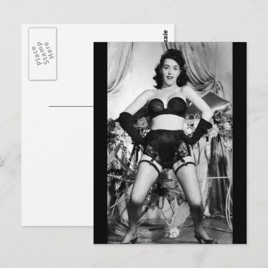 Risqué lingerie/danseres briefkaart (Voorkant / Achterkant)