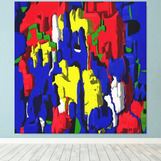 Risse im Blau, abstrakt Canvas Afdruk (Insitu (Houten vloer))