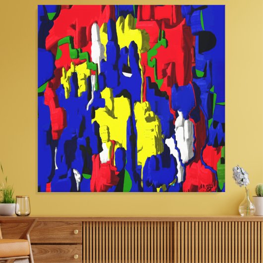 Risse im Blau, abstrakt Canvas Afdruk (Insitu (Woonkamer))