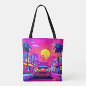 Rit door Neon Sunset City Tote Bag (Achterkant)