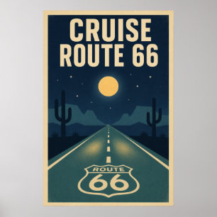 Rit langs de oude Route 66 Desertsnelweg middernac Poster
