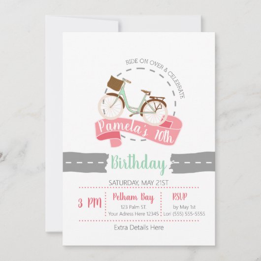 Rit op over fiets verjaardag uitnodiging | Munt (Voorkant)