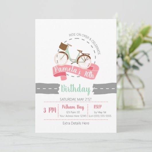 Rit op over fiets verjaardag uitnodiging | Munt (Staand voorkant)
