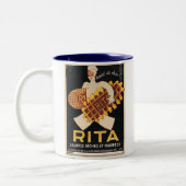 Rita Biscuits Vintage Ad Tweekleurige Koffiemok (Links)