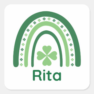 Rita Name Clover Boho Rainbow Vierkante Sticker