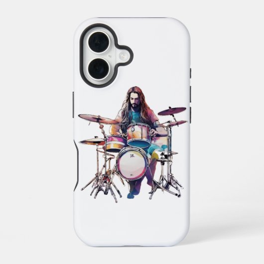 Ritme in Beweging: Drummer Prestatie Poster iPhone 16 Hoesje (Achterkant)
