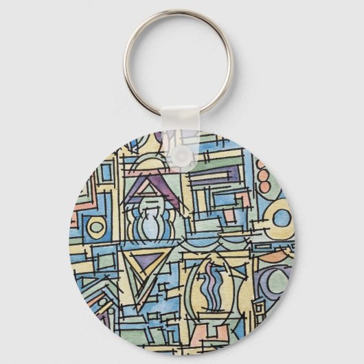 Ritme in blauw - handgeschilderde abstracte kunst sleutelhanger (Voorkant)