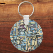 Ritme in blauw - handgeschilderde abstracte kunst sleutelhanger (Voorkant)