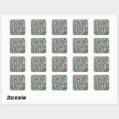 Ritme In Blauw-Handgeschilderde Abstracte Kunst Vierkante Sticker (Vel)
