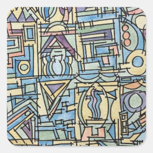 Ritme In Blauw-Handgeschilderde Abstracte Kunst Vierkante Sticker