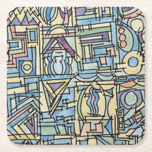 Ritme In Blauw - Moderne Geometrische Aquarel Kuns Kartonnen Onderzetters