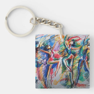 Ritme van Beweging Abstracte Dansers Acryl Sleutel Sleutelhanger