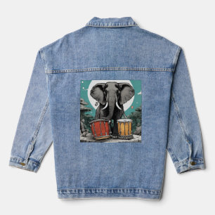 Ritme van Chaos: De Drumbeating Olifant Denim Jacket