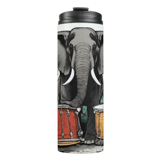 Ritme van Chaos: De Drumbeating Olifant Thermosbeker (Voorkant)