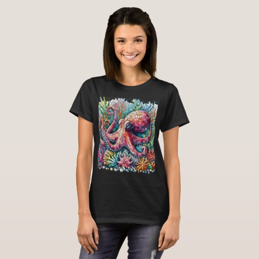 Ritmische Octopus Jamming op Drums T-shirt (Voorkant volledig)