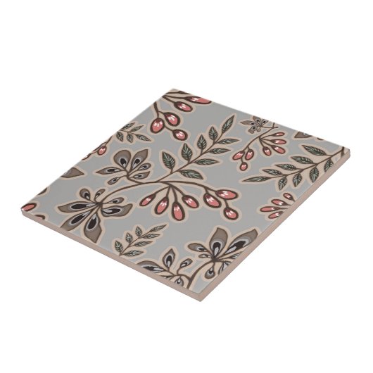 Ritmische samenstelling van fantasievolle bladeren tegeltje (Zijkant)