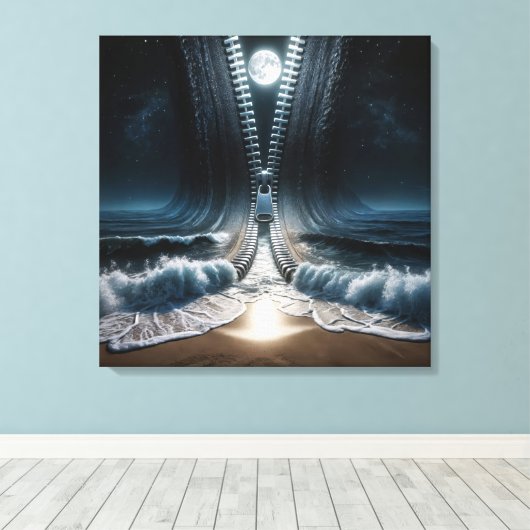 Rits die maanverlichte oceaan openritst canvas afdruk (Insitu (Houten vloer))