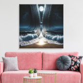 Rits die maanverlichte oceaan openritst canvas afdruk (Insitu (Woonkamer))