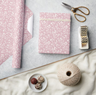 Ritselende Bloemen Neutraal - Gedempte Roos Cadeaupapier