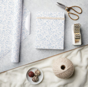 Ritselende Bloemen Stof Blauw - Neutraal Cadeaupapier