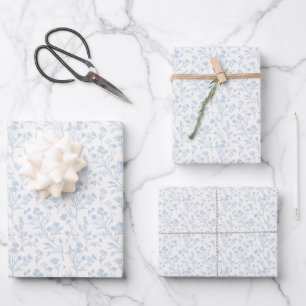 Ritselende Bloemen Stof Blauw - Neutraal Inpakpapier Vel