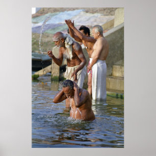 Ritual Bath in River Ganges, Varanasi, India Poster