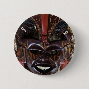 Ritueel Afrikaans stamhout met karton, bruin rood Ronde Button 5,7 Cm