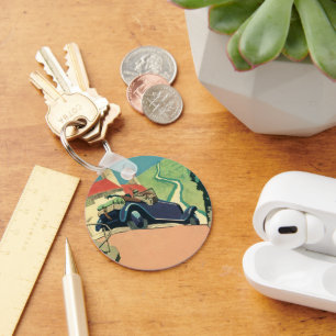 Ritvakantie in een oude cabriolet op het plattelan sleutelhanger