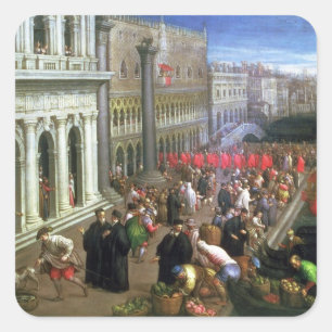 Riva degli Schiavoni, Venetië (olie op doek) (det Vierkante Sticker