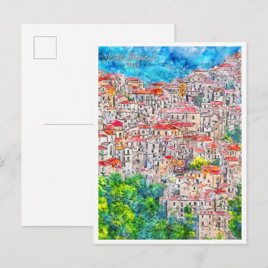Rivello Basilicata Italië reizen waterverf Briefkaart (Voorkant / Achterkant)