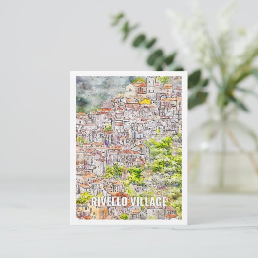 Rivello Village Italië Travel Place Waterverf Briefkaart (Staand voorkant)