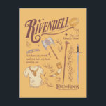 RIVENDELL™ Watercolor Collage Graphic Briefkaart<br><div class="desc">Journey across Middle-Earth™ with this beautifully illustrated Lord of the Rings™ design featuring Rivendell™. Featuring an artful collection of iconic elements — including an Elven blade, bow, axe, staff, and the One Ring — this collage captures the strength, unity, and quiet wisdom found within the Fellowship. Meaningful phrases like “You...</div>