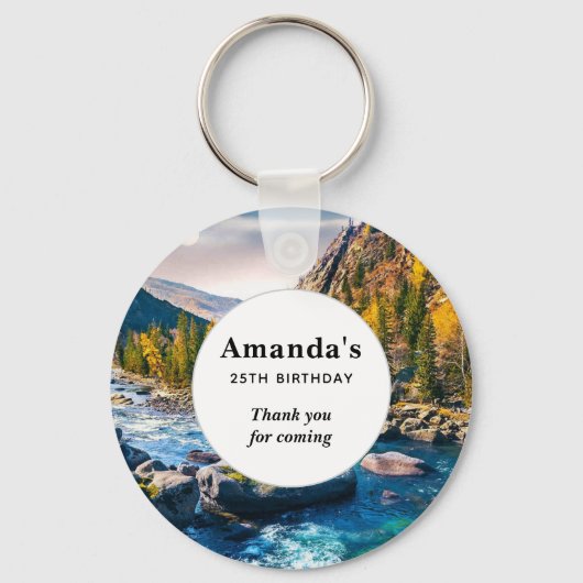 River and Mountains Photo Party Dank u wel Sleutelhanger (Voorkant)