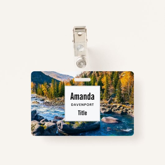 River and Mountains Schilderachtig foto Badge (Achterkant met clip)