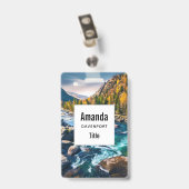 River and Mountains Schilderachtig foto Badge (Back with Clip)
