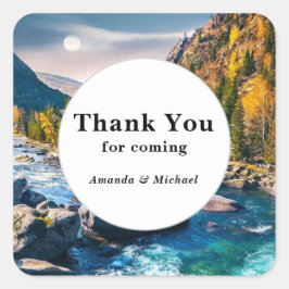 River and Mountains Schilderachtig foto bruiloft B Vierkante Sticker