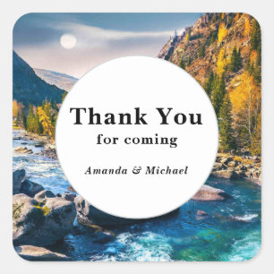 River and Mountains Schilderachtig foto bruiloft B Vierkante Sticker