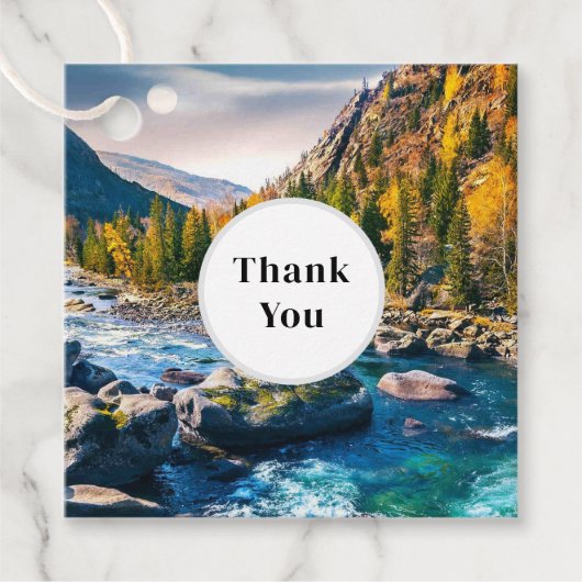 River and Mountains Schilderachtig foto Dank je we Bedankjes Labels (Voorkant)