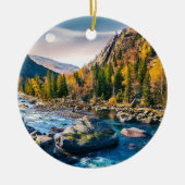 River and Mountains Schilderachtig foto Keramisch Ornament (Voorkant)